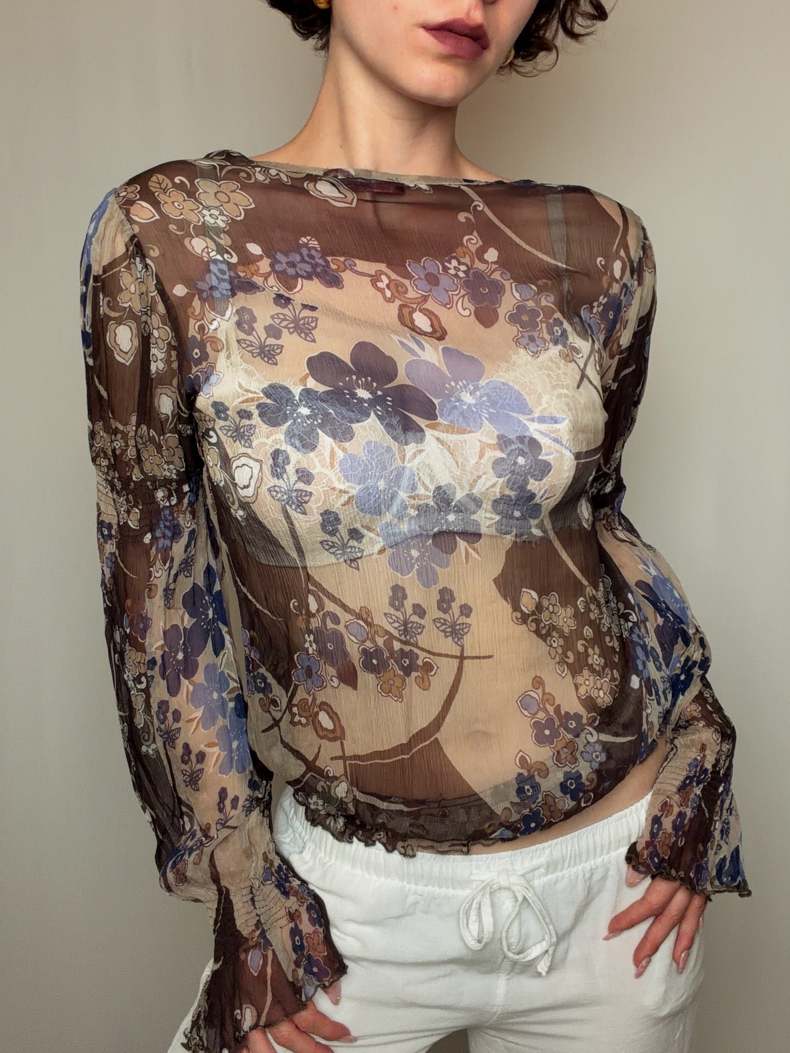 Top voile fin brun S/M vintage