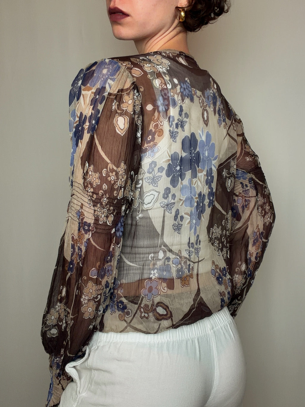 Top voile fin brun S/M vintage
