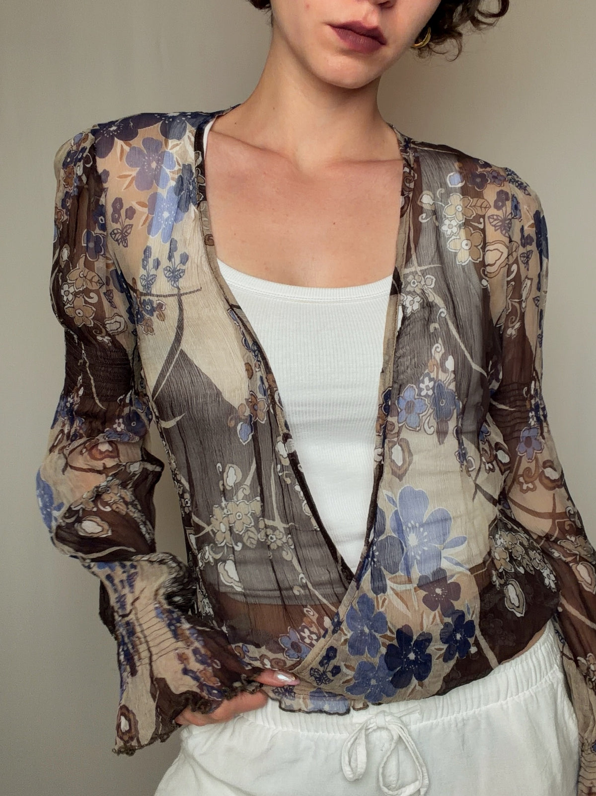 Top voile fin brun S/M vintage