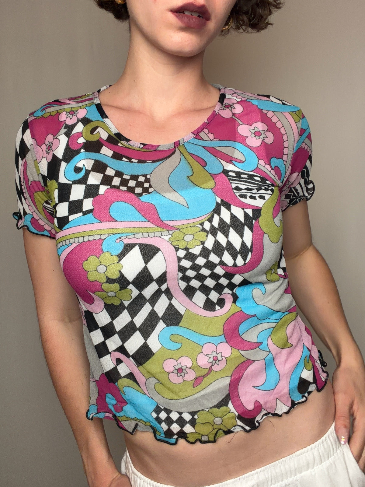 Top en mesh coloré S/M vintage