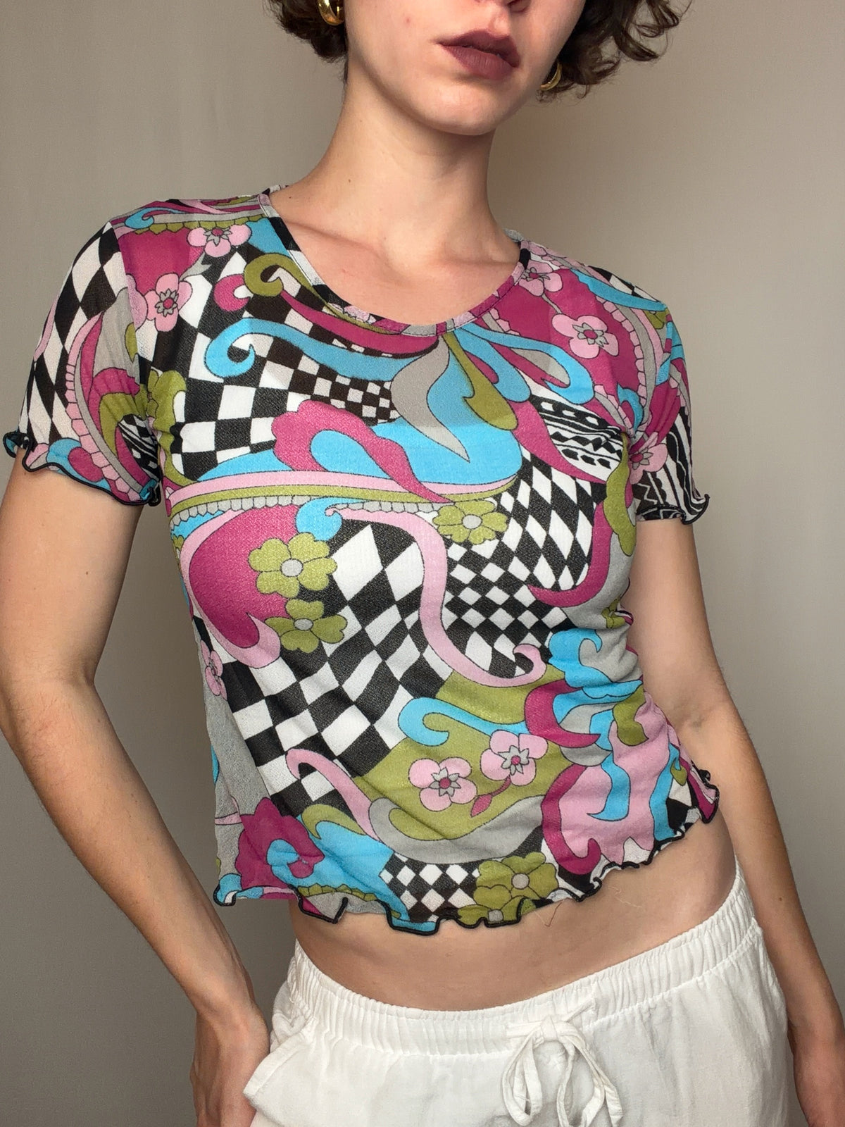 Top en mesh coloré S/M vintage