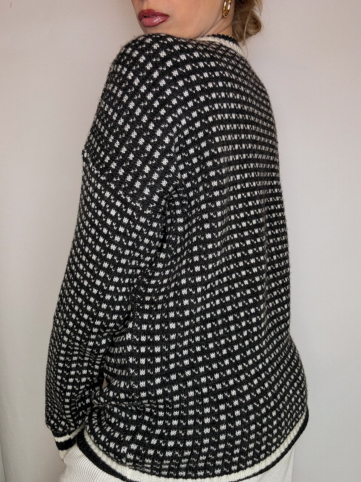 Vintage Patterned Knit Crew Neck Sweater M/L