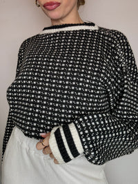 Vintage Patterned Knit Crew Neck Sweater M/L