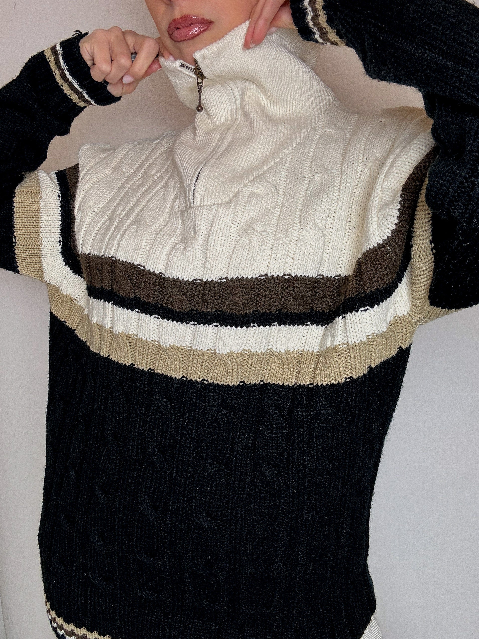 DIESEL L vintage gray two-tone turtleneck sweater