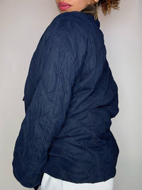 Vintage-Steppjacke mit braunem Samtkragen, Größe L/XL