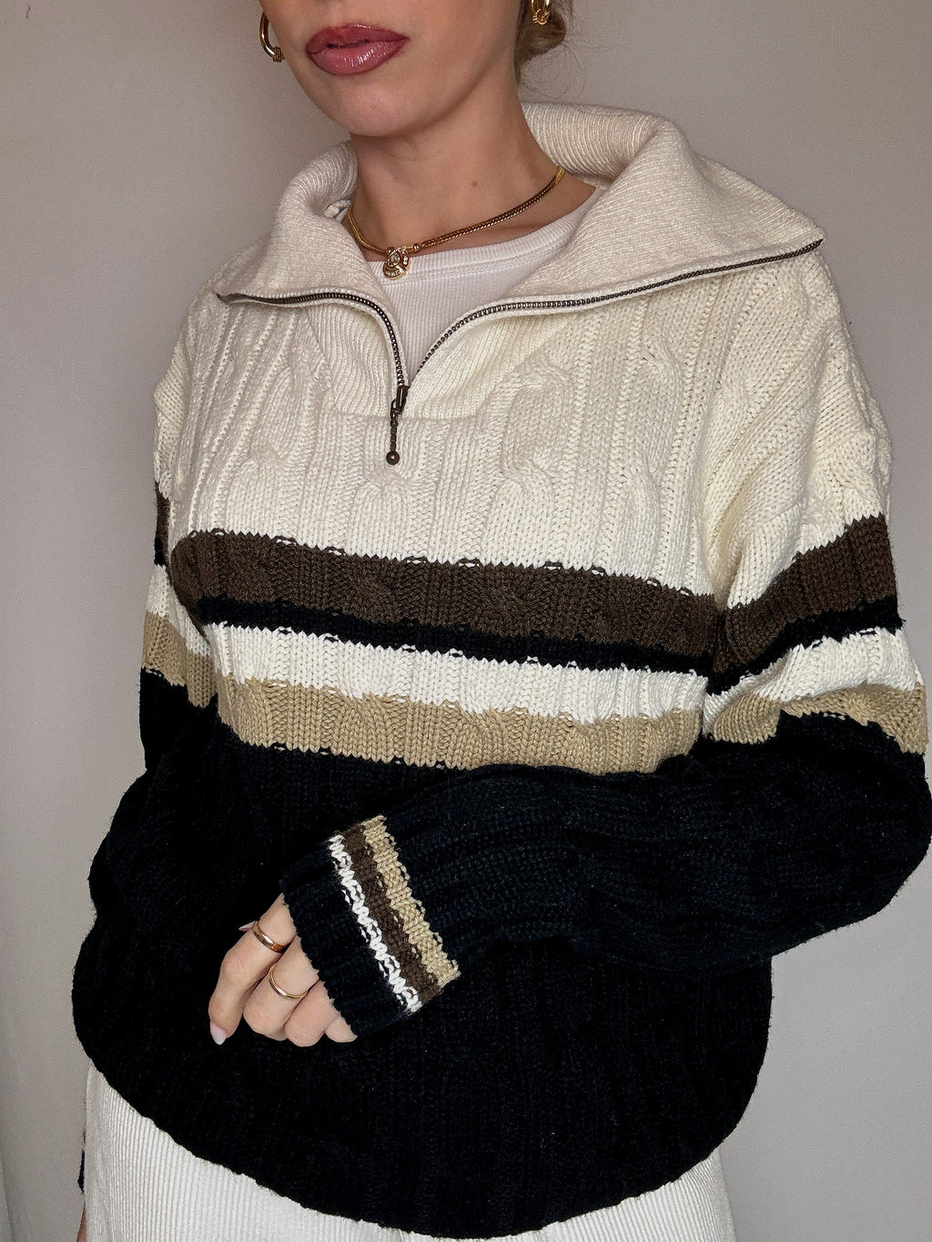 DIESEL L vintage gray two-tone turtleneck sweater