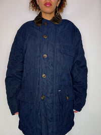 Vintage-Steppjacke mit braunem Samtkragen, Größe L/XL
