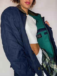 Vintage-Steppjacke mit braunem Samtkragen, Größe L/XL