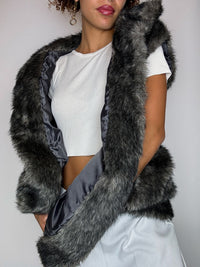 Vintage graues ärmelloses Kunstpelzkleid, Größe S