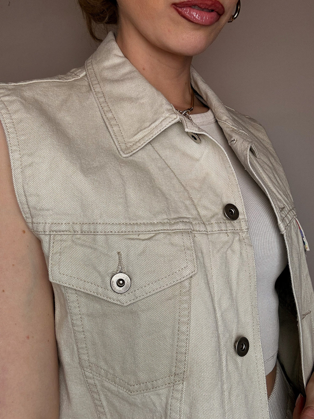 Vintage beige denim vest M