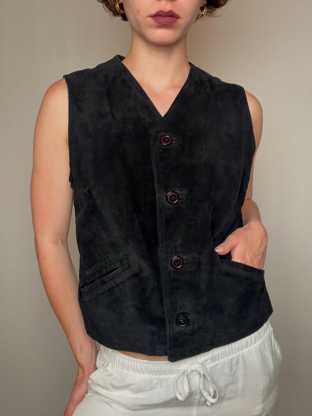 Gilet en daim noir S vintage