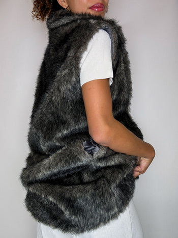 Fausse fourrure sans manche grise S vintage