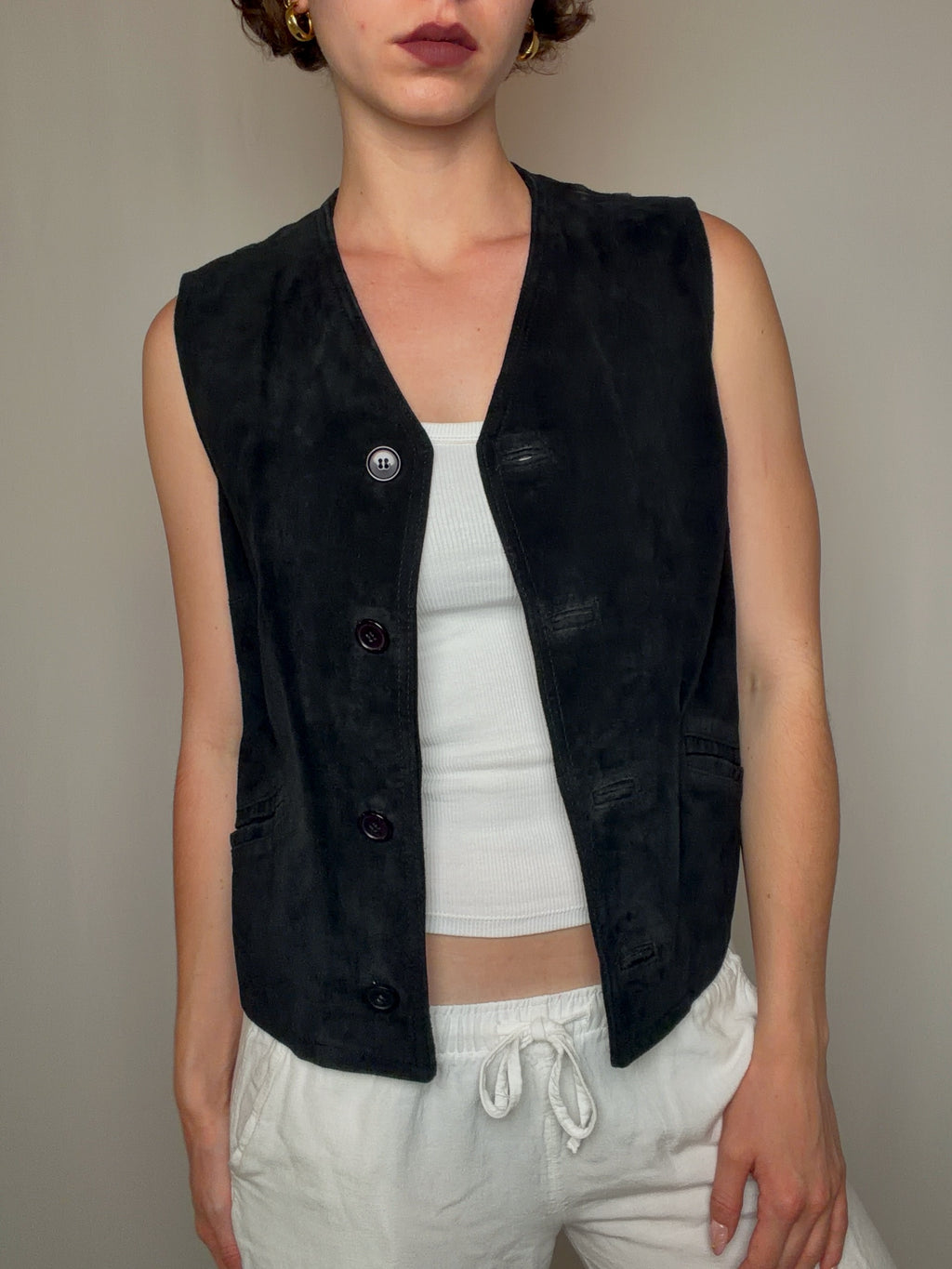 Gilet en daim noir S vintage