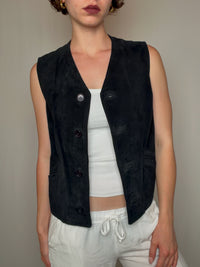 Gilet en daim noir S vintage