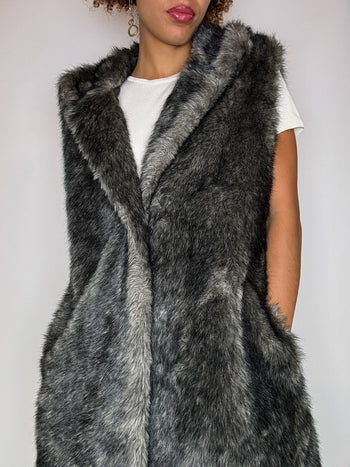 Fausse fourrure sans manche grise S vintage