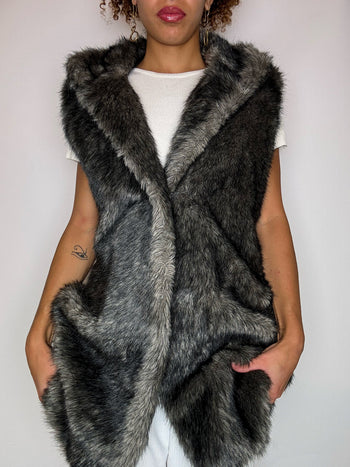 Fausse fourrure sans manche grise S vintage