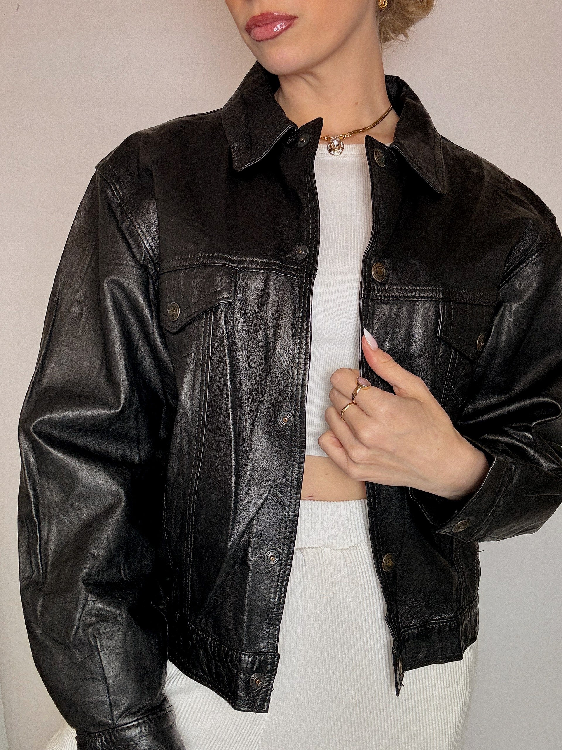 VERRA PELLE XL Vintage gerade schwarze Lederjacke