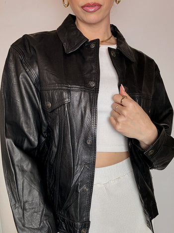 Veste en cuir noire PROGETTO PELLE M vintage