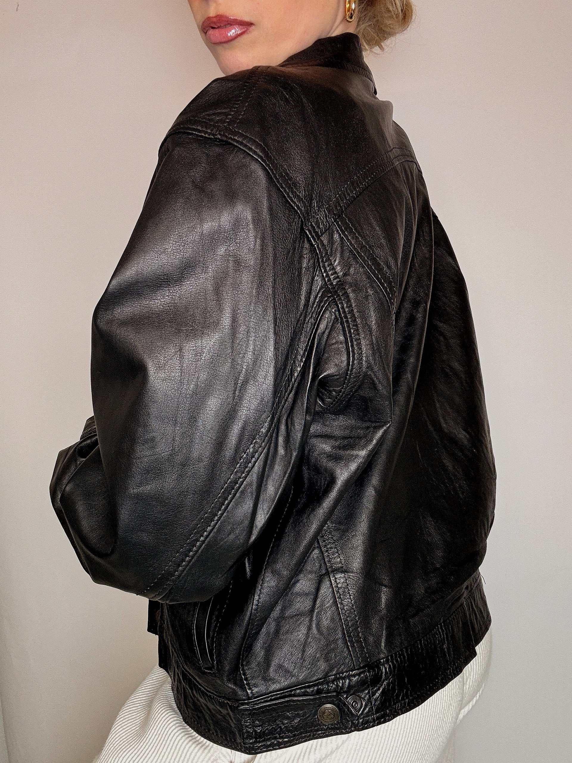 Veste en cuir noire PROGETTO PELLE M vintage