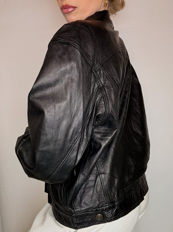 Veste en cuir noire PROGETTO PELLE M vintage
