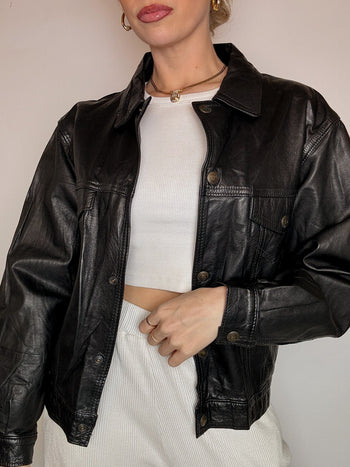 Veste en cuir noire PROGETTO PELLE M vintage