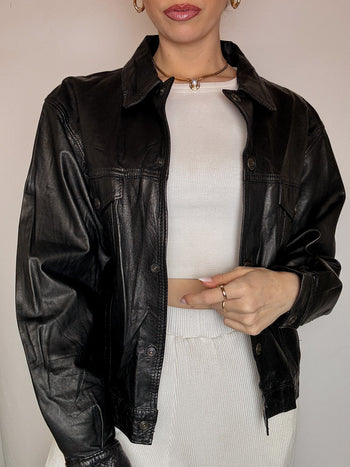 Veste en cuir noire PROGETTO PELLE M vintage