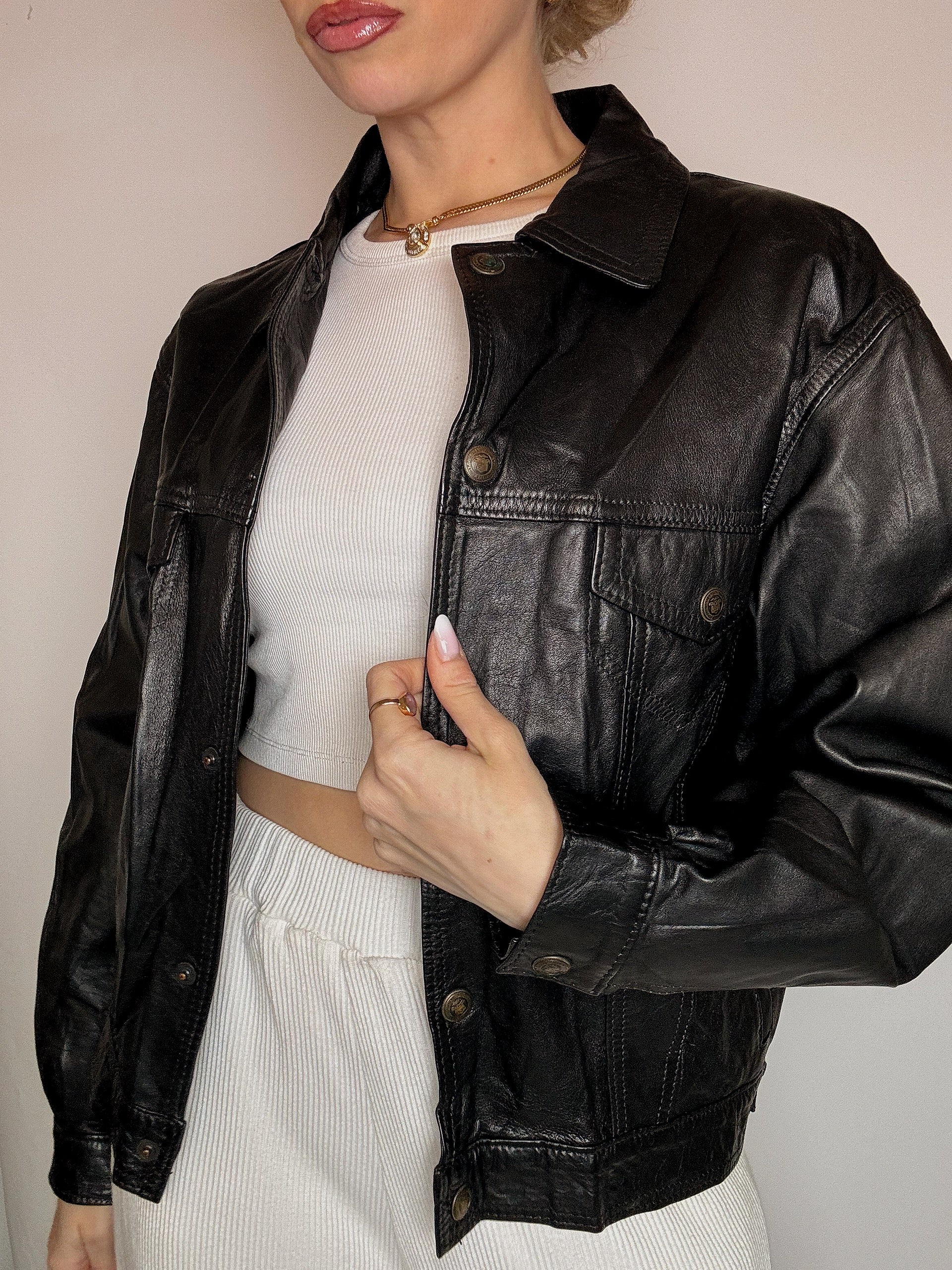 Veste en cuir noire PROGETTO PELLE M vintage