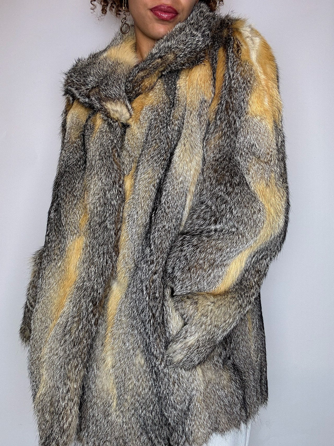 Veste en fourrure véritable naturelle M/L vintage