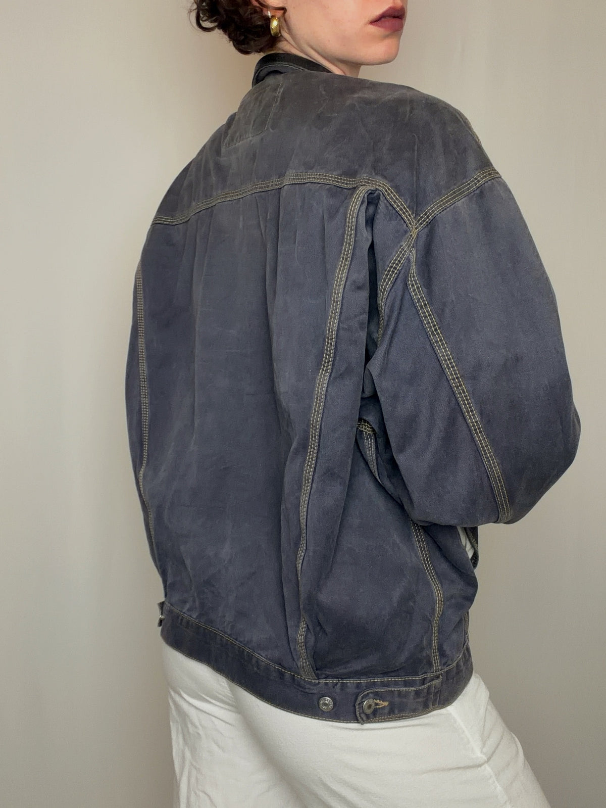 Veste en jean col en cuir Diesel XL vintage