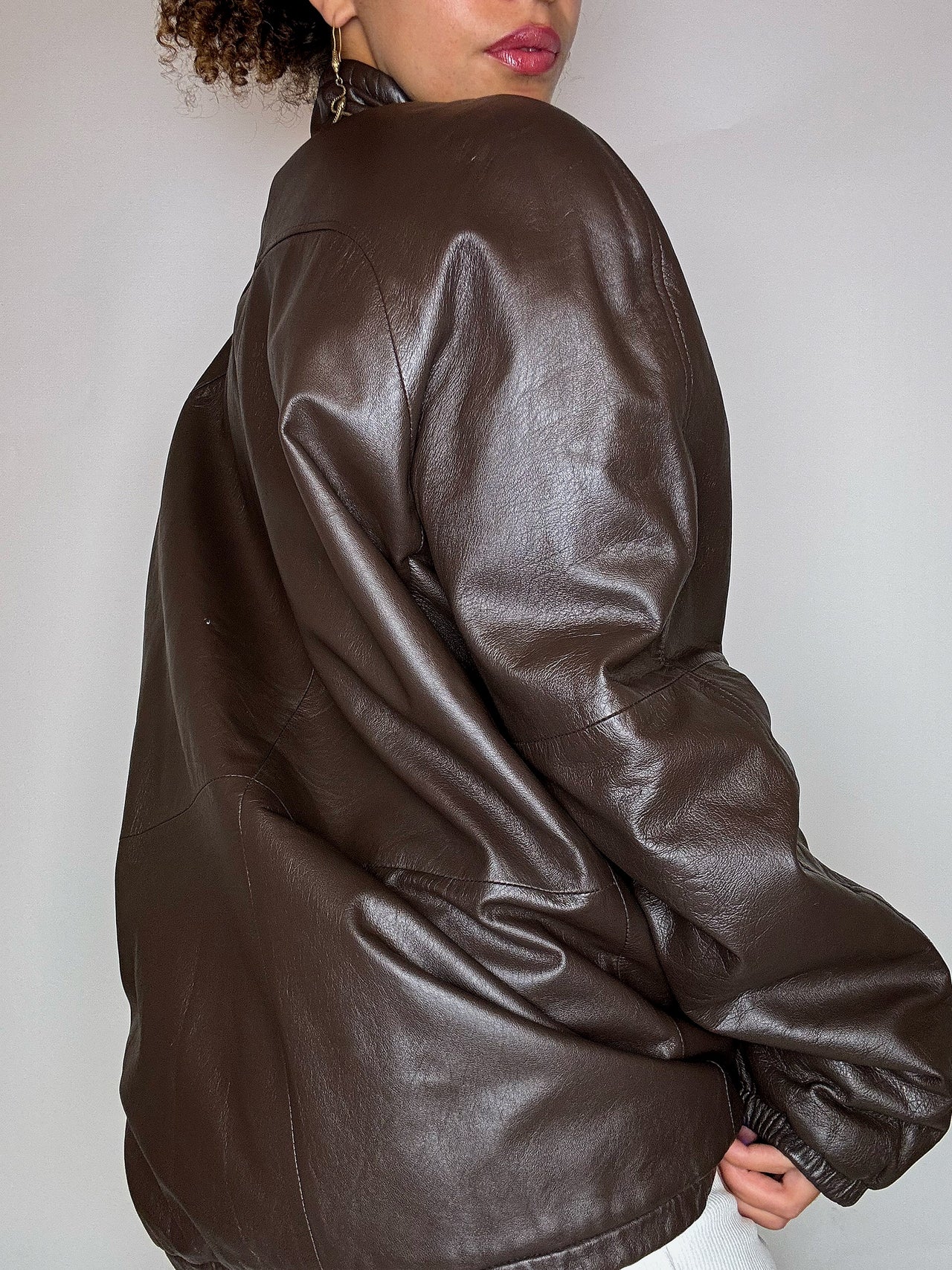 Blouson en cuir brun L vintage