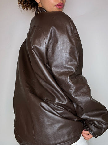 Blouson en cuir brun L vintage