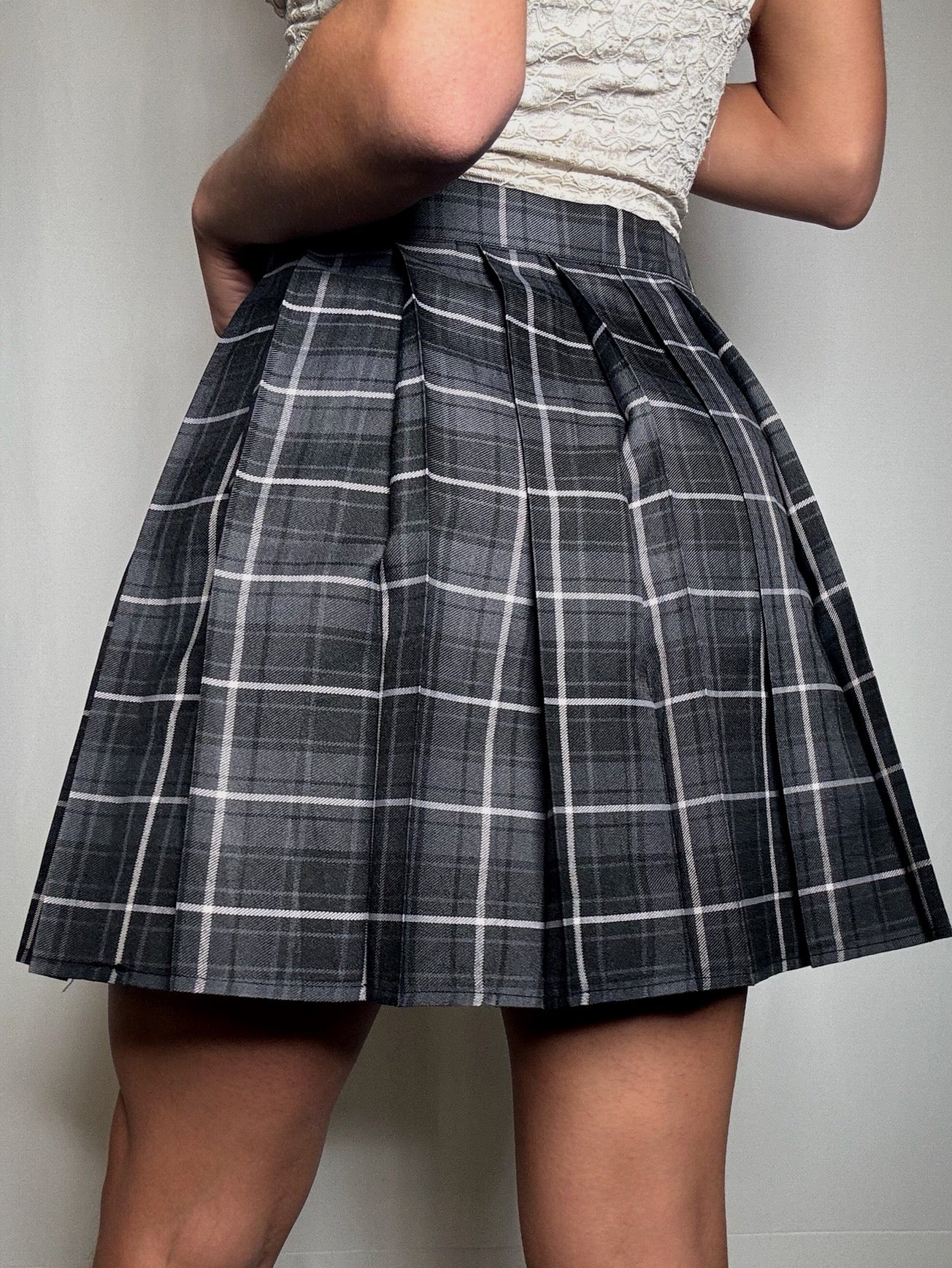 Jupe plissée à carreaux grise M vintage