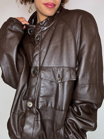 Blouson en cuir brun L vintage