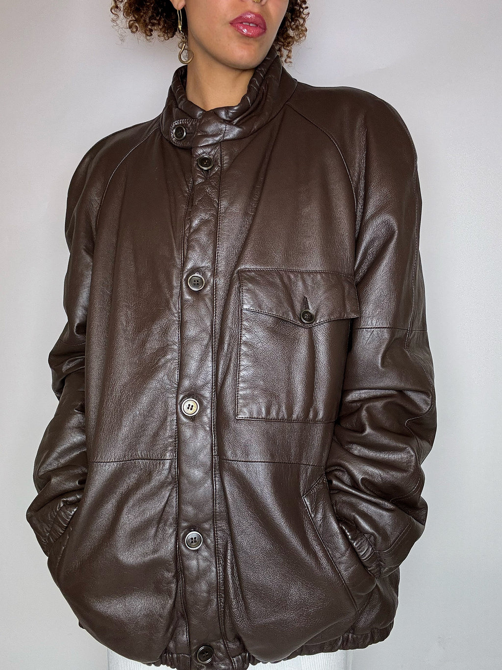 Blouson en cuir brun L vintage