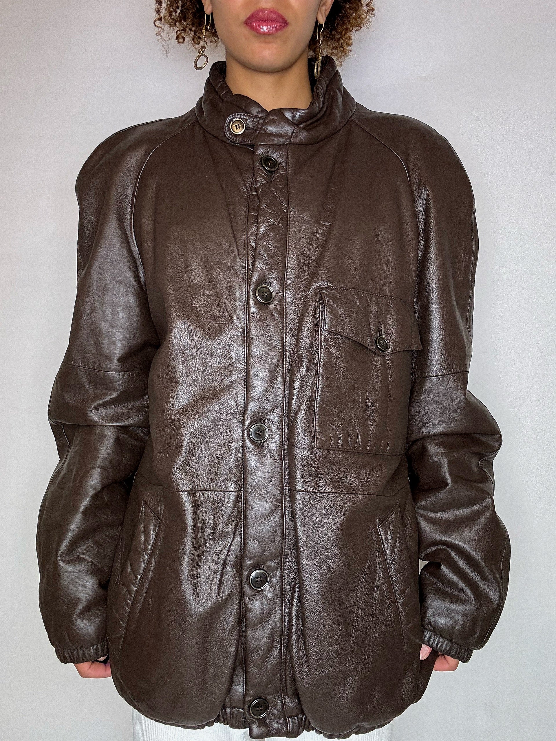 Blouson en cuir brun L vintage
