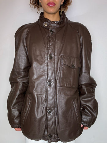 Blouson en cuir brun L vintage