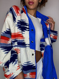 Polaire blanche bleu et rouge M/L vintage