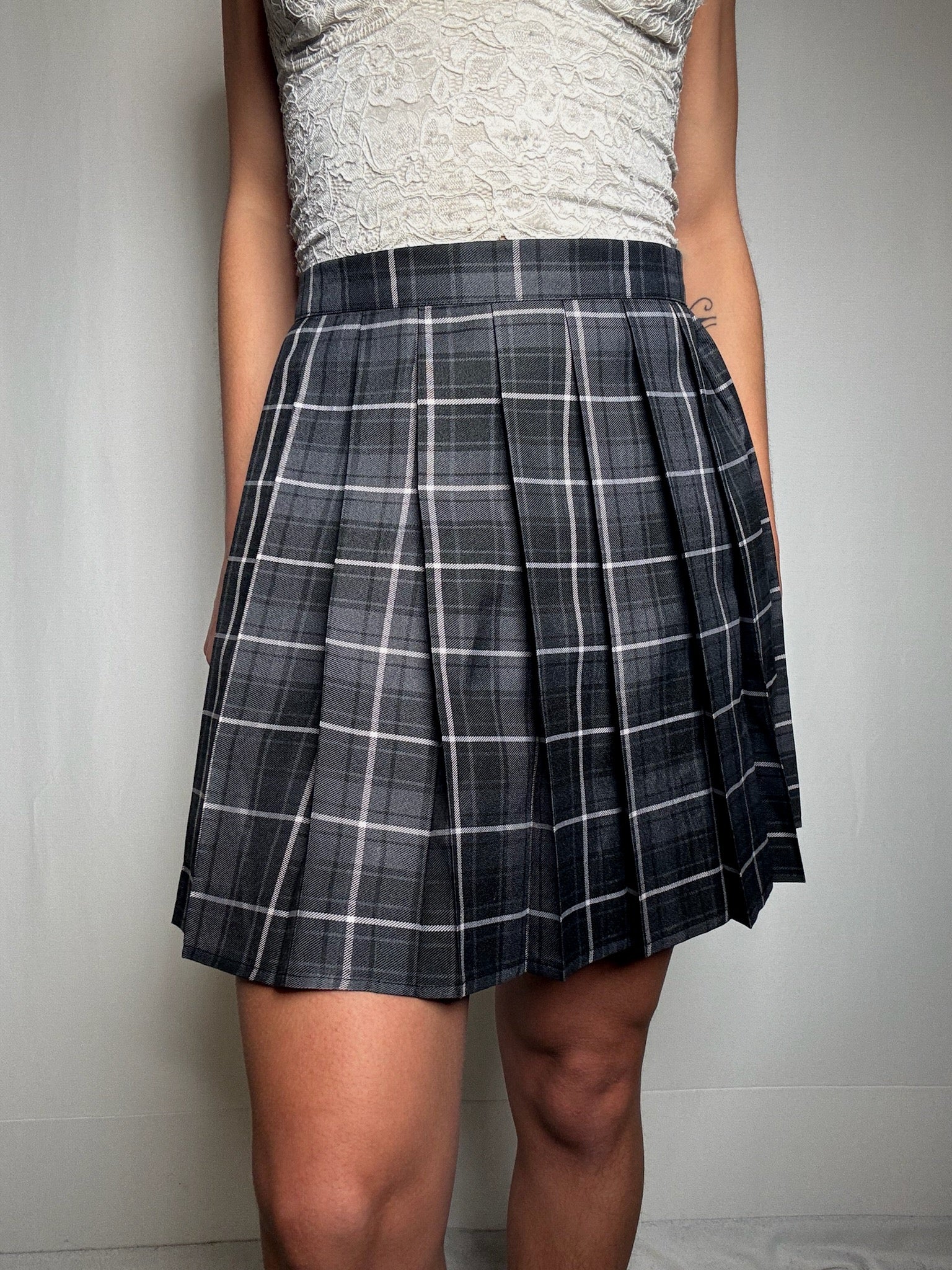 Jupe plissée à carreaux grise M vintage