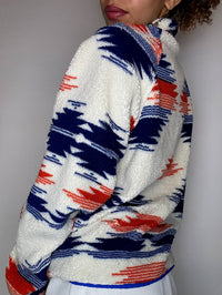 Polaire blanche bleu et rouge M/L vintage