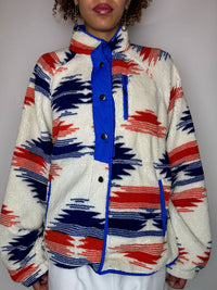 Polaire blanche bleu et rouge M/L vintage