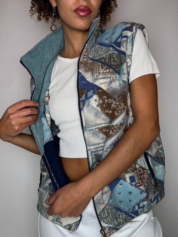 Polaire zippée sans manches graphique S vintage