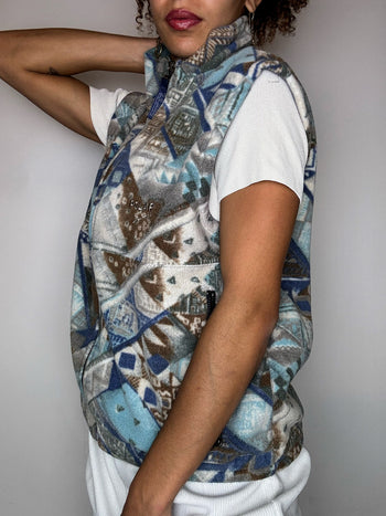 Polaire zippée sans manches graphique S vintage