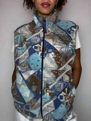 Polaire zippée sans manches graphique S vintage