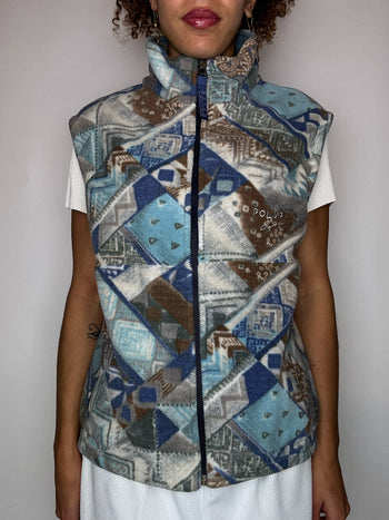 Polaire zippée sans manches graphique S vintage