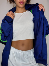 Vintage-Sportjacke von ADIDAS in Marineblau und Grün, Größe L