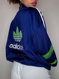Vintage-Sportjacke von ADIDAS in Marineblau und Grün, Größe L