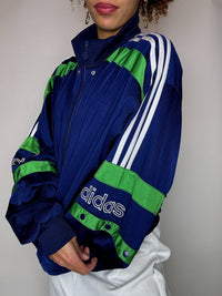 Vintage-Sportjacke von ADIDAS in Marineblau und Grün, Größe L