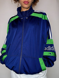 Vintage-Sportjacke von ADIDAS in Marineblau und Grün, Größe L