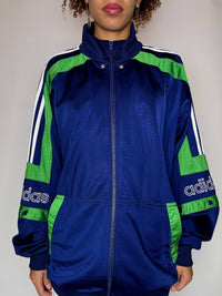 Vintage-Sportjacke von ADIDAS in Marineblau und Grün, Größe L