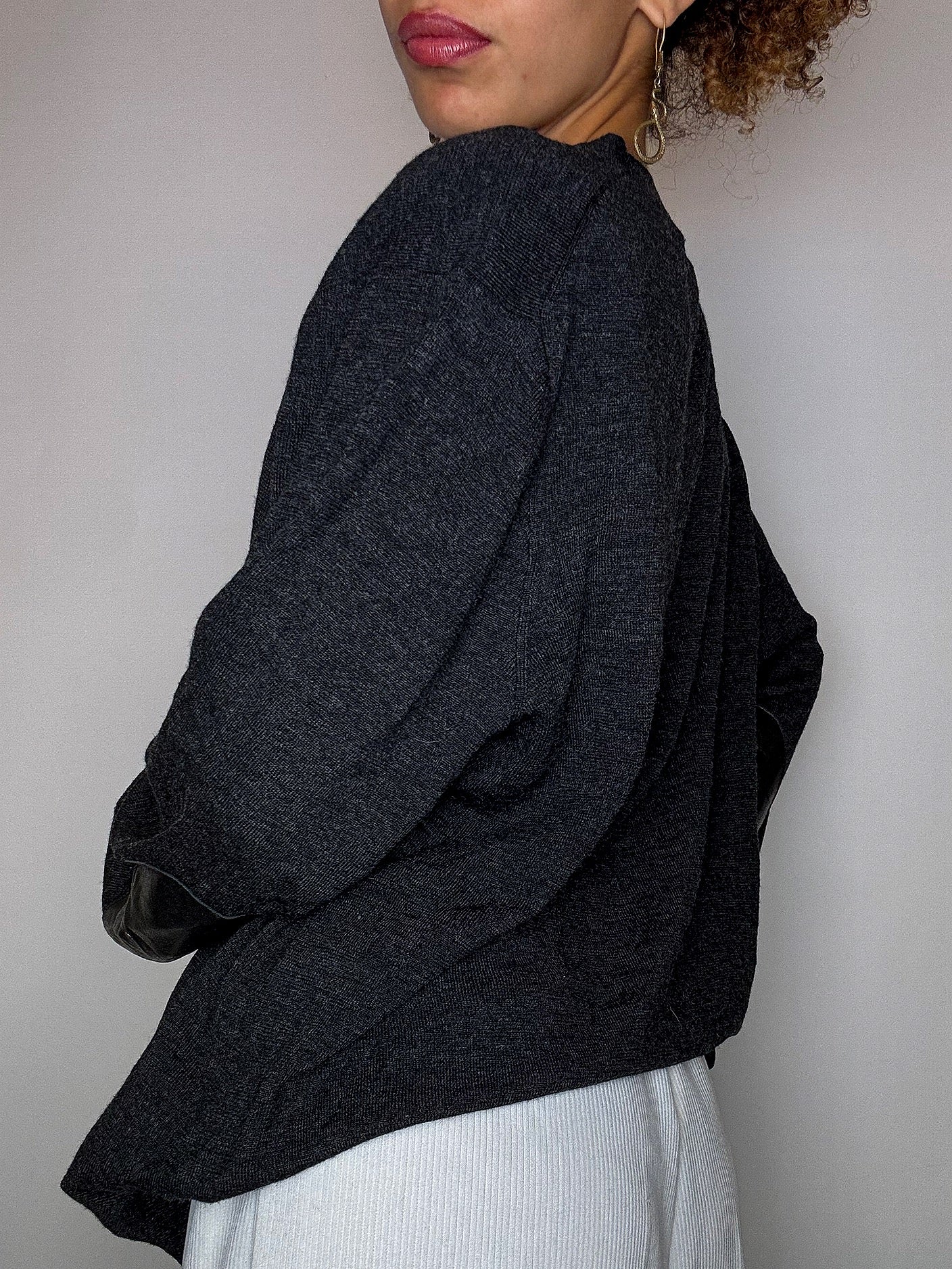 Cardigan en laine avec coudières gris foncé RALPH LAUREN L vintage